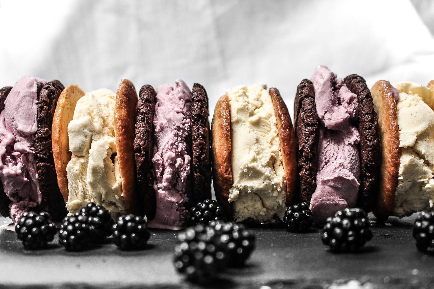 Blackberry French Vanilla & Chocolate Cookie Ice Cream Sandwich