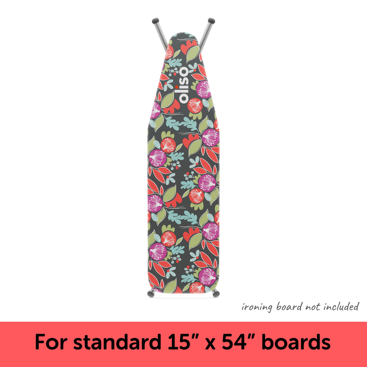 The Oliso Iron Board Cover showing that it fits on a standard 54" x 15" ironing board.