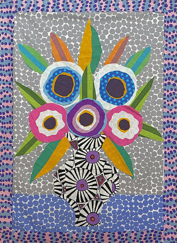 Kaffe Fassett tea towel and pressing cloth by Oliso, featuring an image of Kaffe&