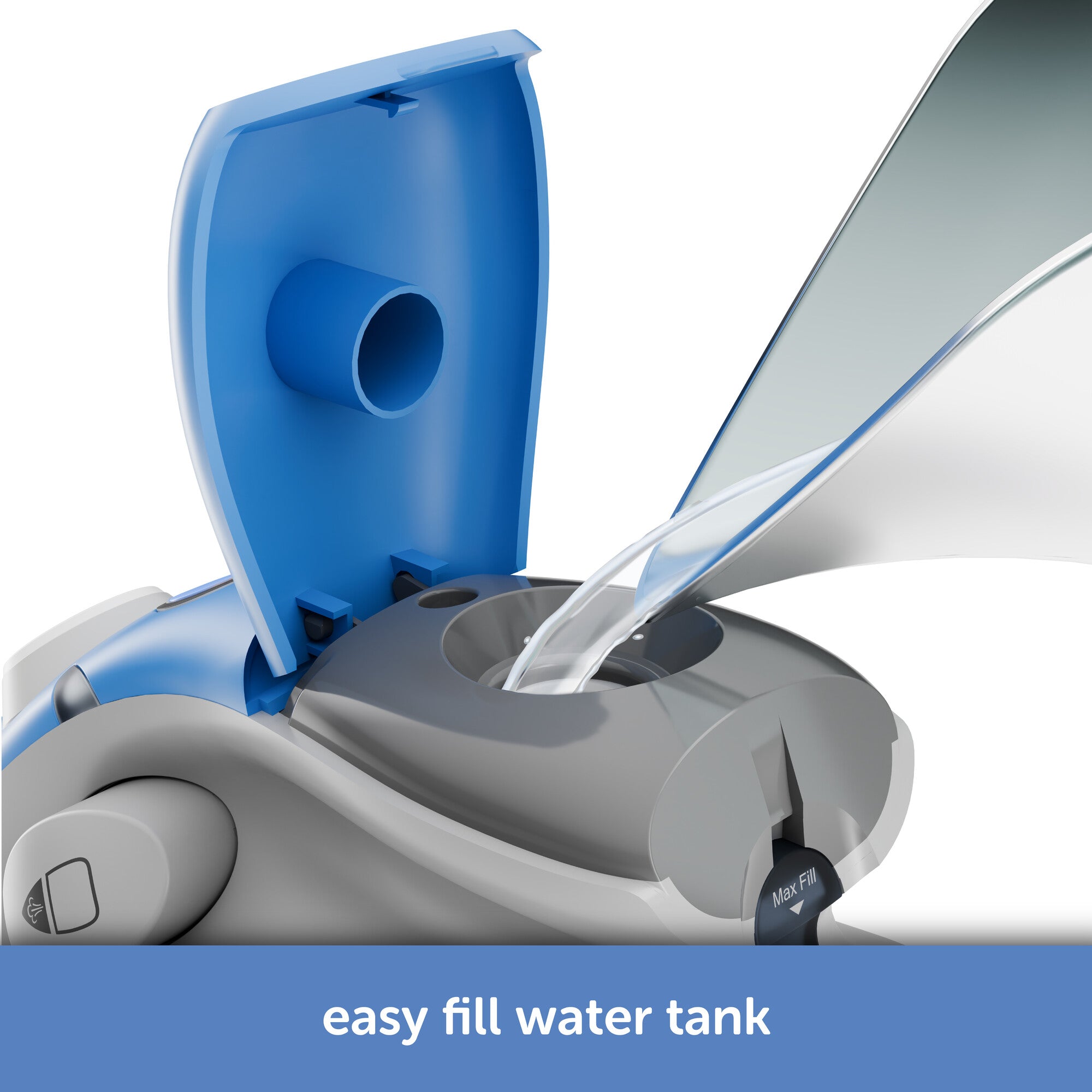 The Kaffe x Oliso M3Pro project Iron, Is easy to fill and uses regualr tap water.