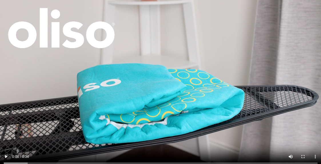 Video showing how to install an oliso ironing board cover on a standard 15" x 54" ironing board.