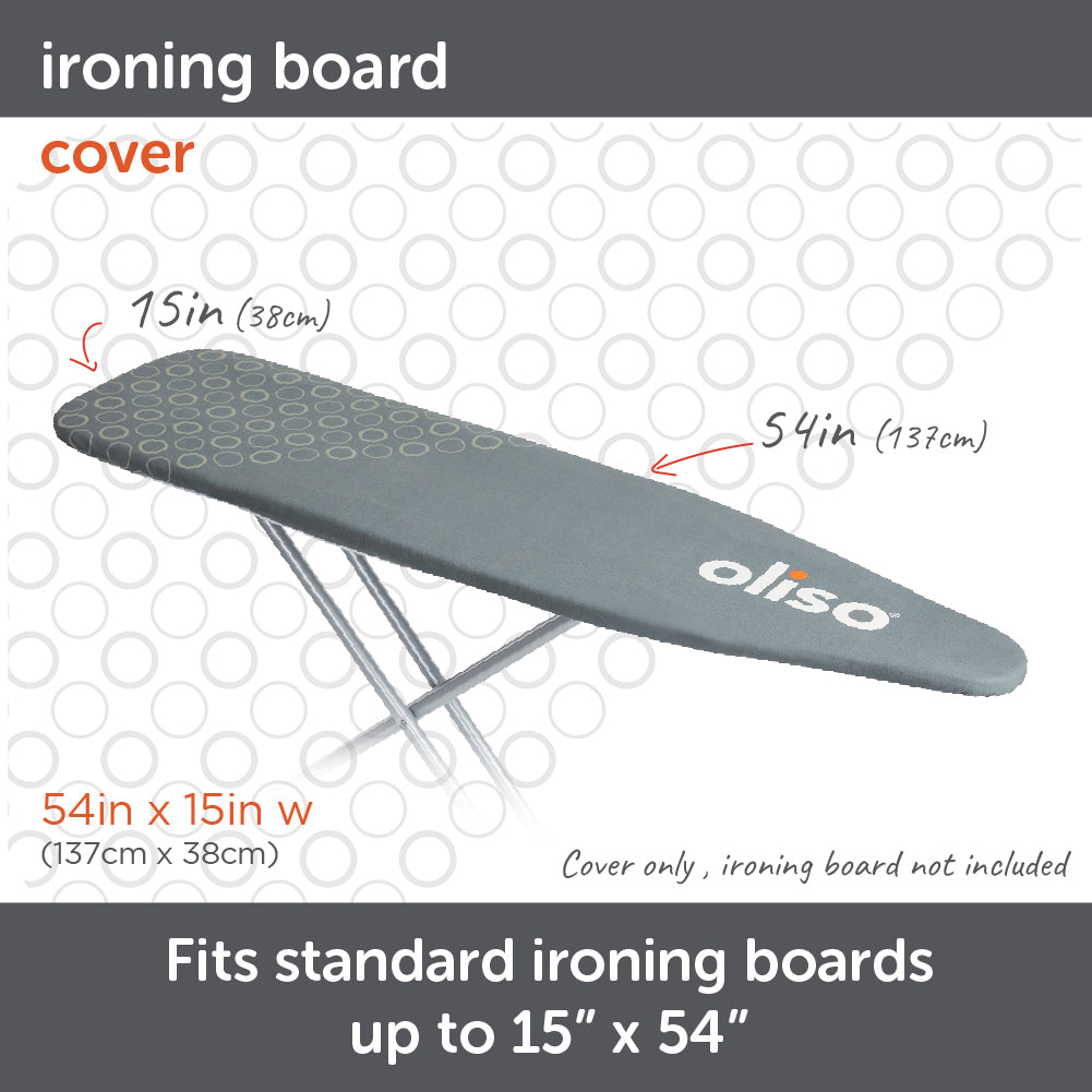 The Oliso Iron Board Cover on a standard 54" x 15" ironing board.