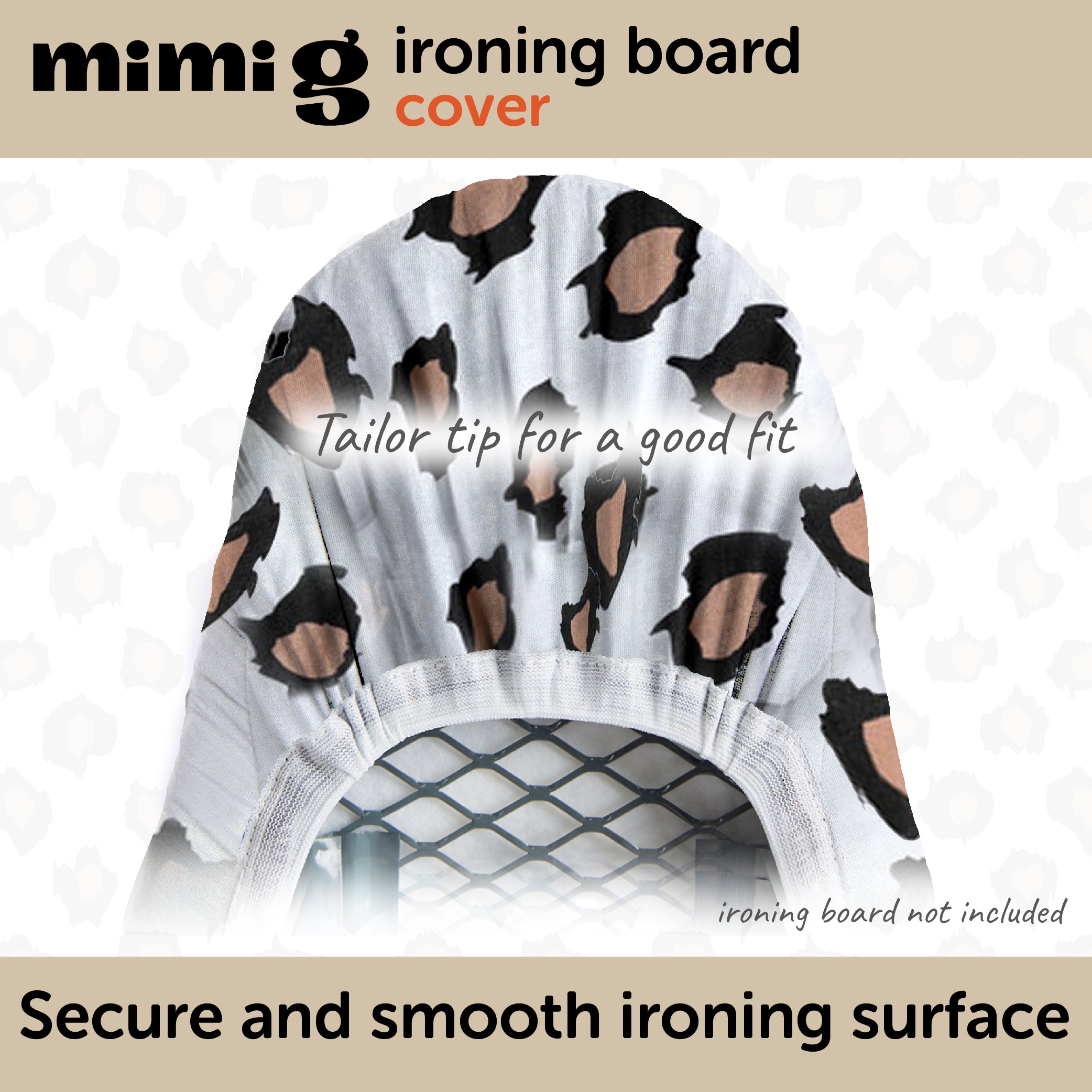 Close up of the tailored tip of the Oliso Ironing Board cover fitting securely on an ironing board.