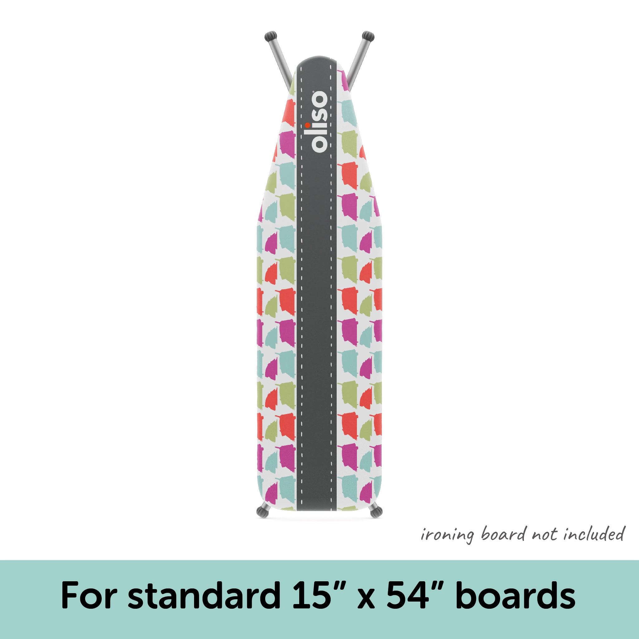 The Oliso Iron Board Cover showing that it fits on a standard 54" x 15" ironing board.