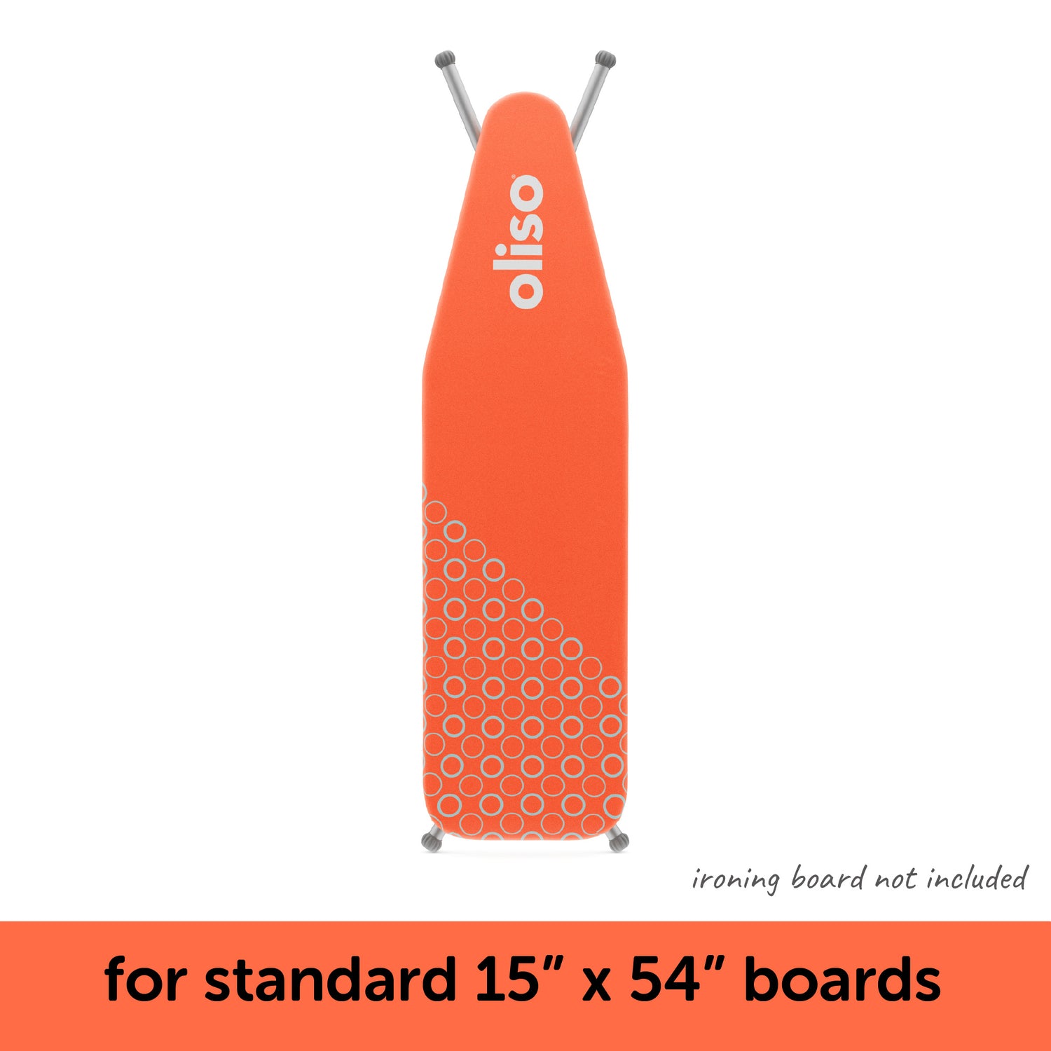 Coral Oliso ironing board cover shown on a standard 15&quot; x 54&quot; ironing board, which is not included with the cover.