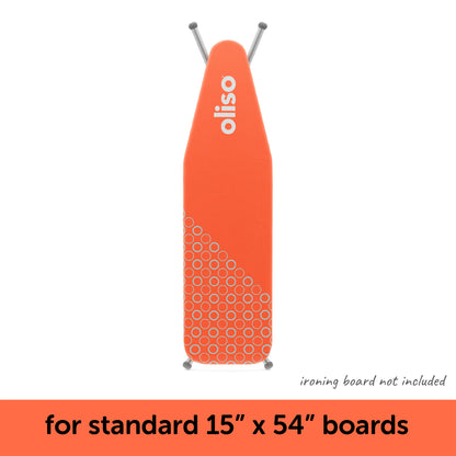 Coral Oliso ironing board cover shown on a standard 15&quot; x 54&quot; ironing board, which is not included with the cover.