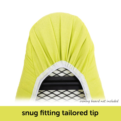Close-up showing how the tailored nose of the Oliso ironing board cover fits neatly on a standard ironing board.