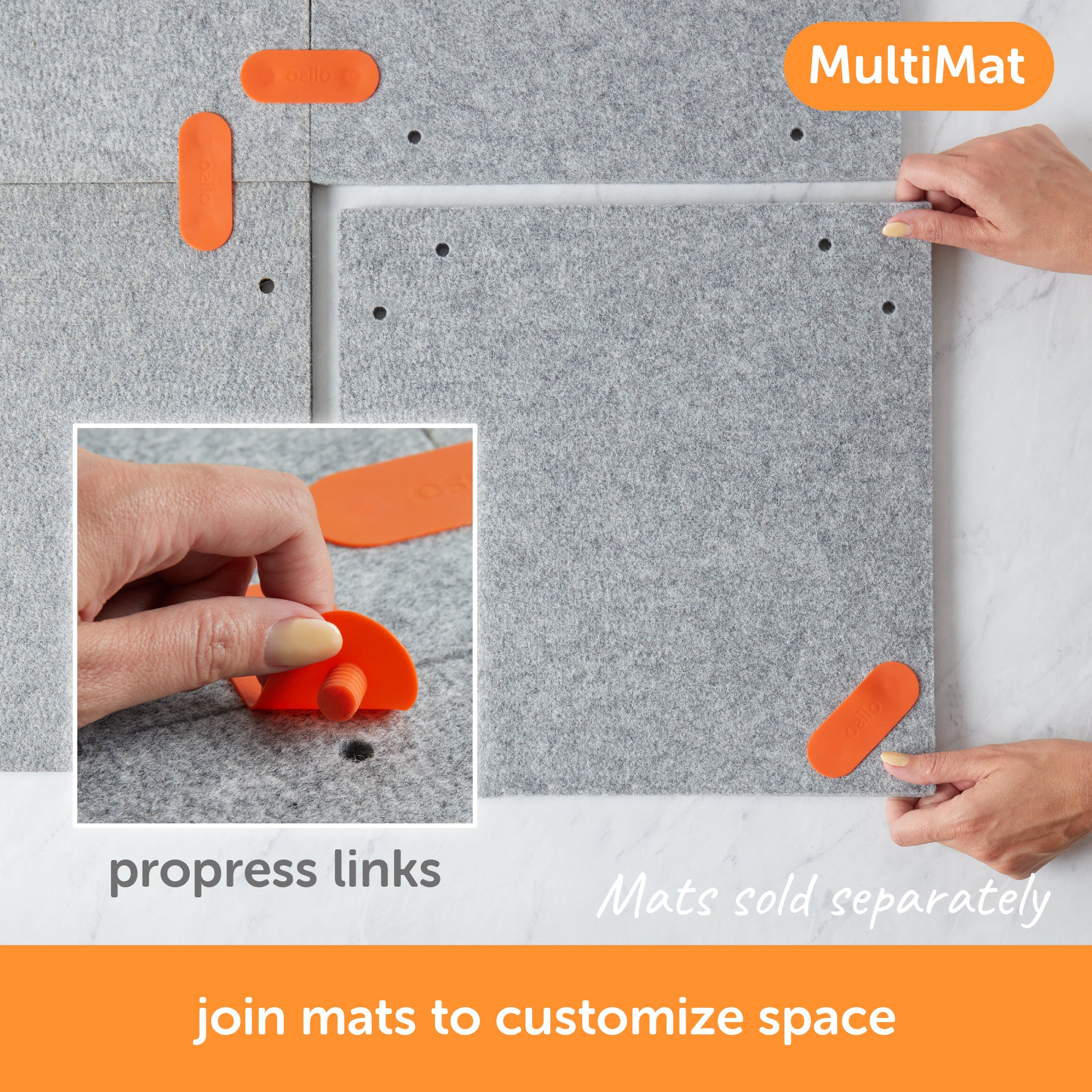 Content description =&quot;Four Oliso MultiMat wool pressing mats joined using ProPress silicone links to form a customizable workspace. User&