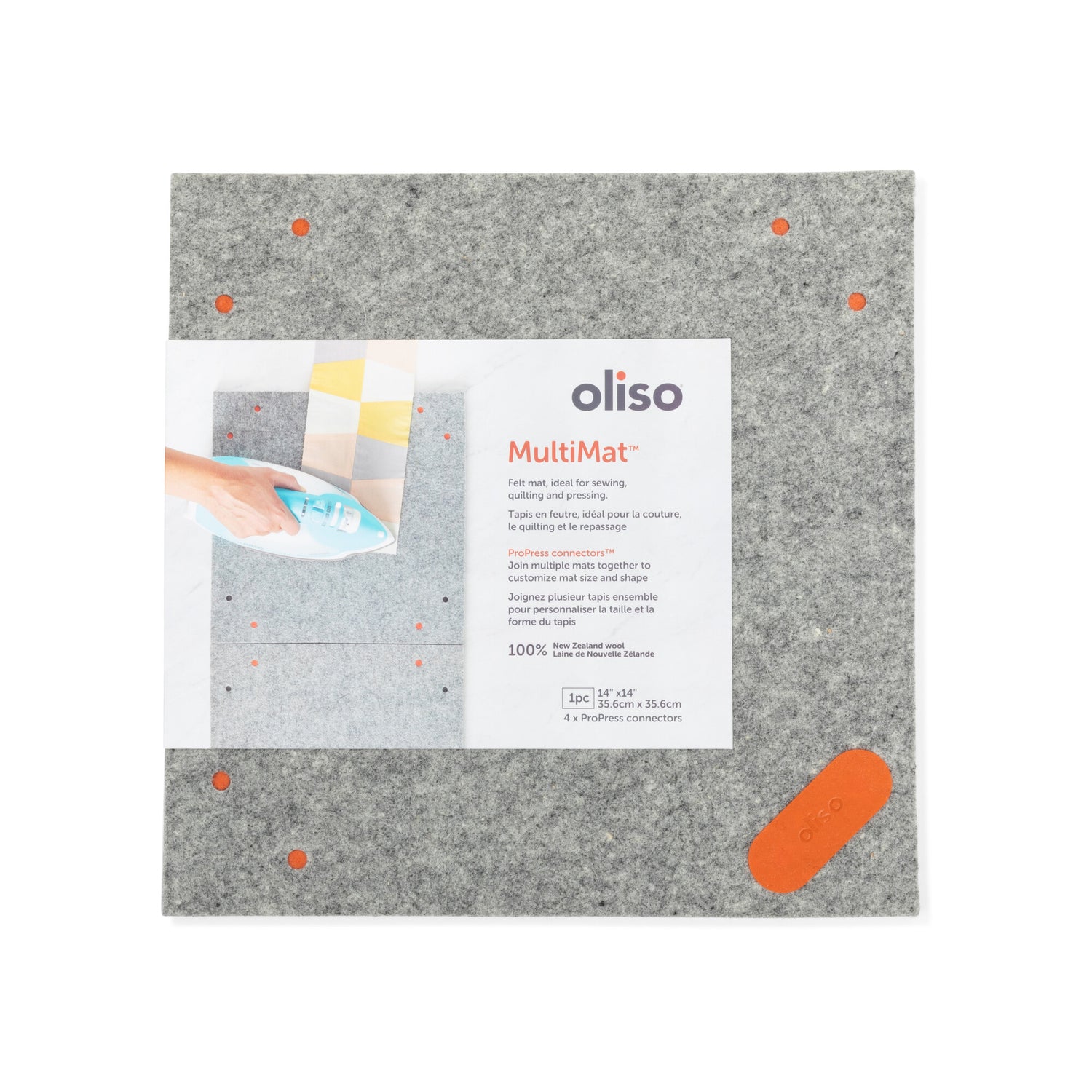 Oliso MultiMat in its packaging: 100% New Zealand wool mat for pressing and ironing