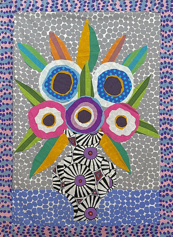 Kaffe Fassett tea towel and pressing cloth by Oliso, featuring an image of Kaffe&