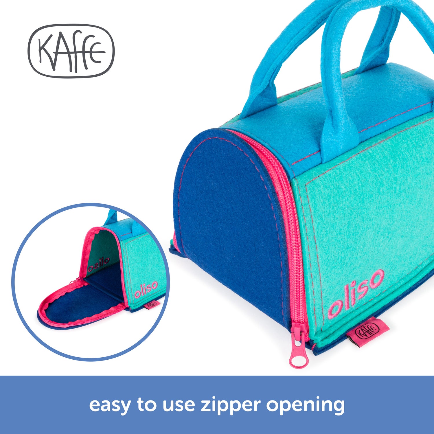 The Oliso Kaffe carry bag has a large easy to use zipper opening.