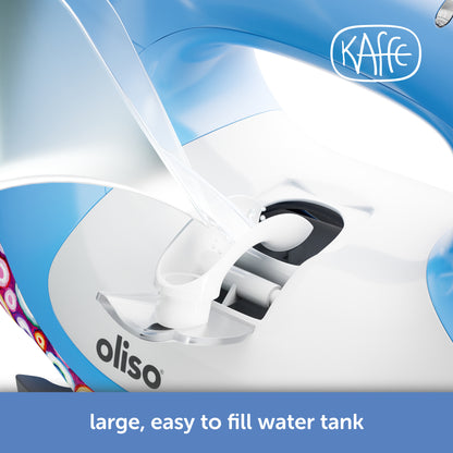 Oliso Kaffe ProPlus Smart Iron – limited edition design by Kaffe Fassett, vibrant patterned finish. Oliso irons feature a convenient easy-fill side door reservoir designed for tap water, making refilling fast, mess-free, and hassle-free for continuous steam performance