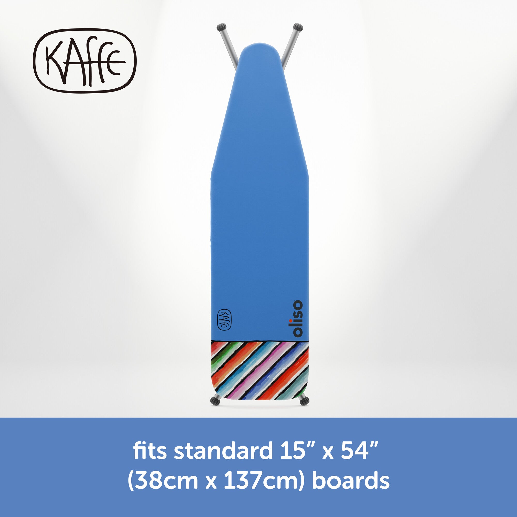 Kaffe by Oliso premium ironing board cover — colorful, artistic design by Kaffe Fassett, fits standard boards, upto 15" x 54". 38c x 137cm.