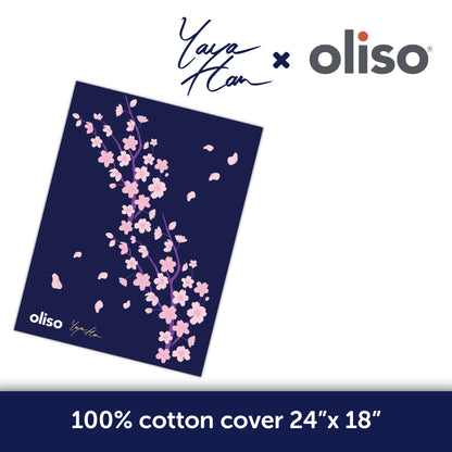 Oliso 100% cotton cloth - Cherry Blossom Edition Practical 24" x 18" size with a unique cherry blossom design on a rich midnight blue background.Practical 24" x 18" size.