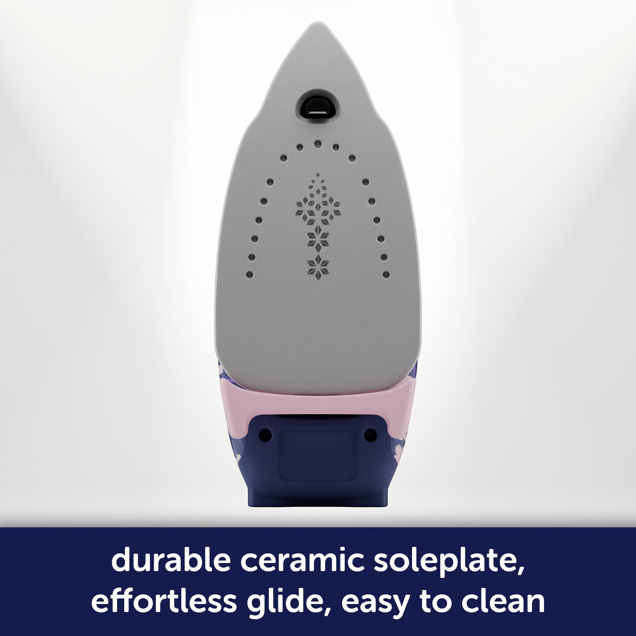Oliso Yaya Han ProPlus iron with durable, smooth ceramic soleplate; easy to clean even when using fusible; large flat pressing area with 2-inch detailing tip; 1800 watts of power for fast heat-up and accurate temperature control.