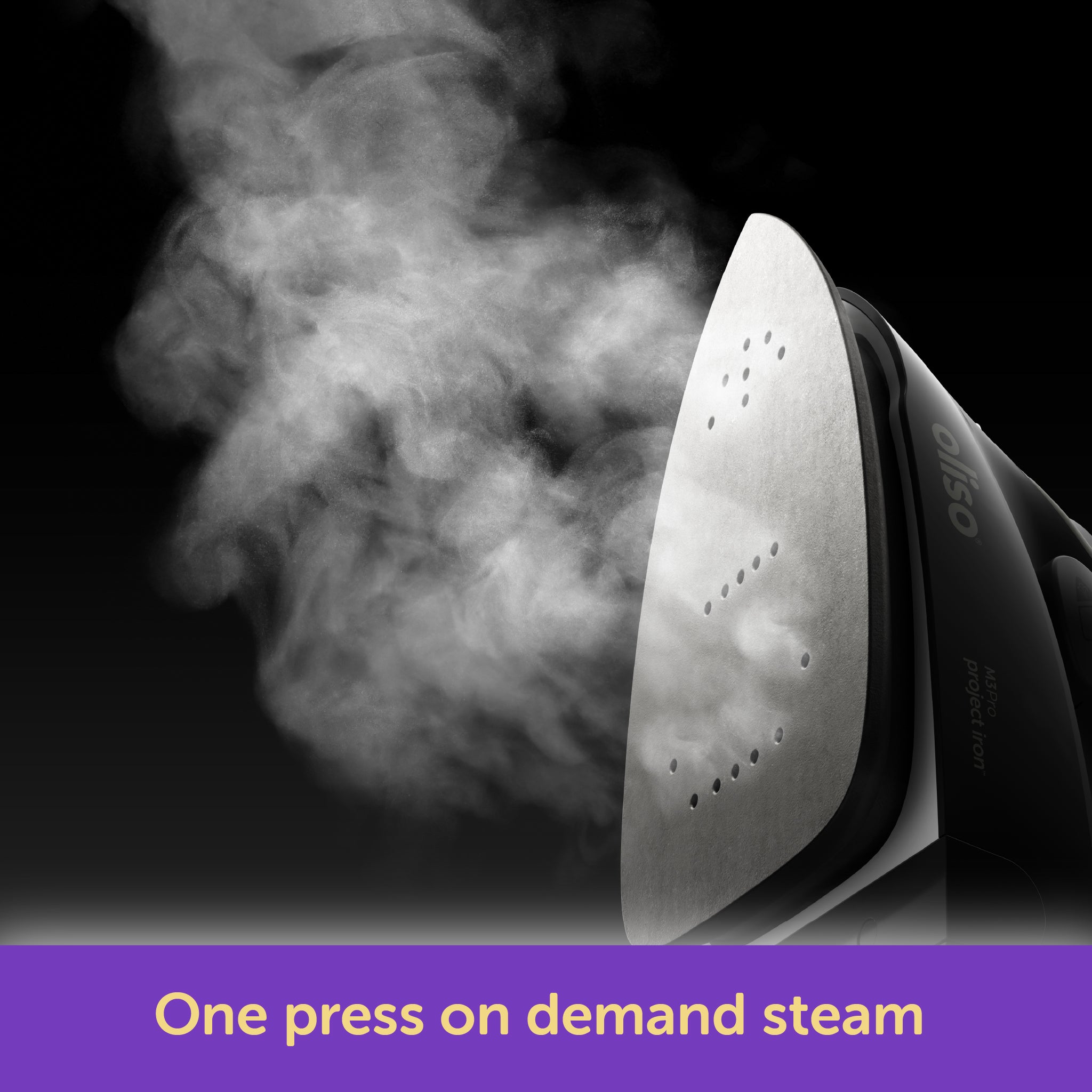 Oliso Yaya Han M3Pro project iron in Midnight Orchid with cherry blossom design with on-demand steam. The M3Pro delivers steam only when you press the buttons, giving you complete control for precision pressing. no leaks. For sewing, quilting, and cosplay costume making.