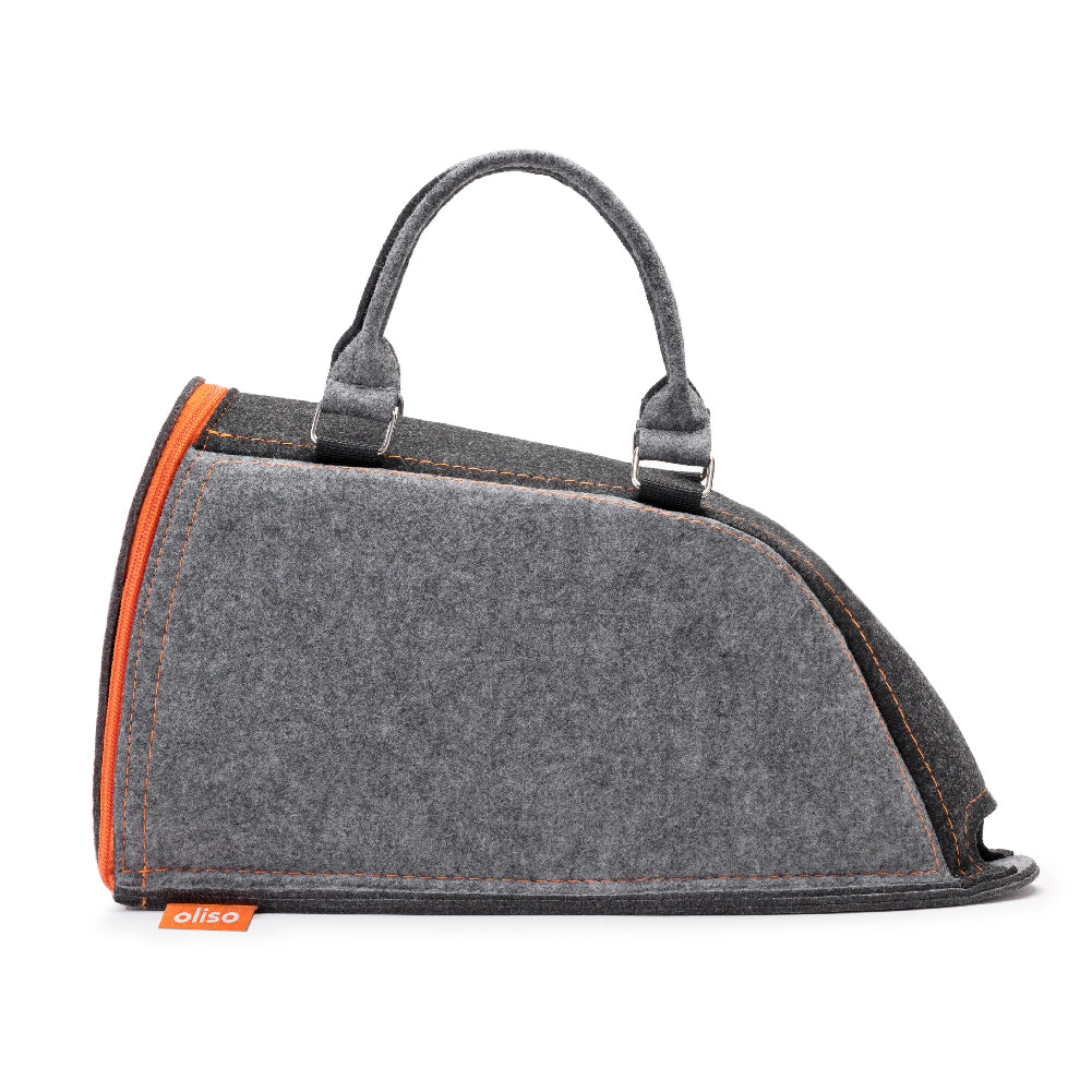Lage Oliso iron carry bag. Made of two tone grey felt with large comfortable handles.