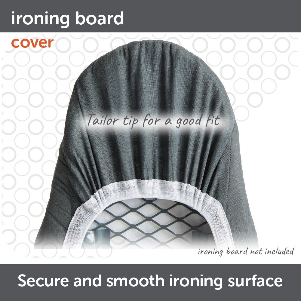  Close up of the tailored tip of the Oliso Ironing Board cover fitting securely on an ironing board.