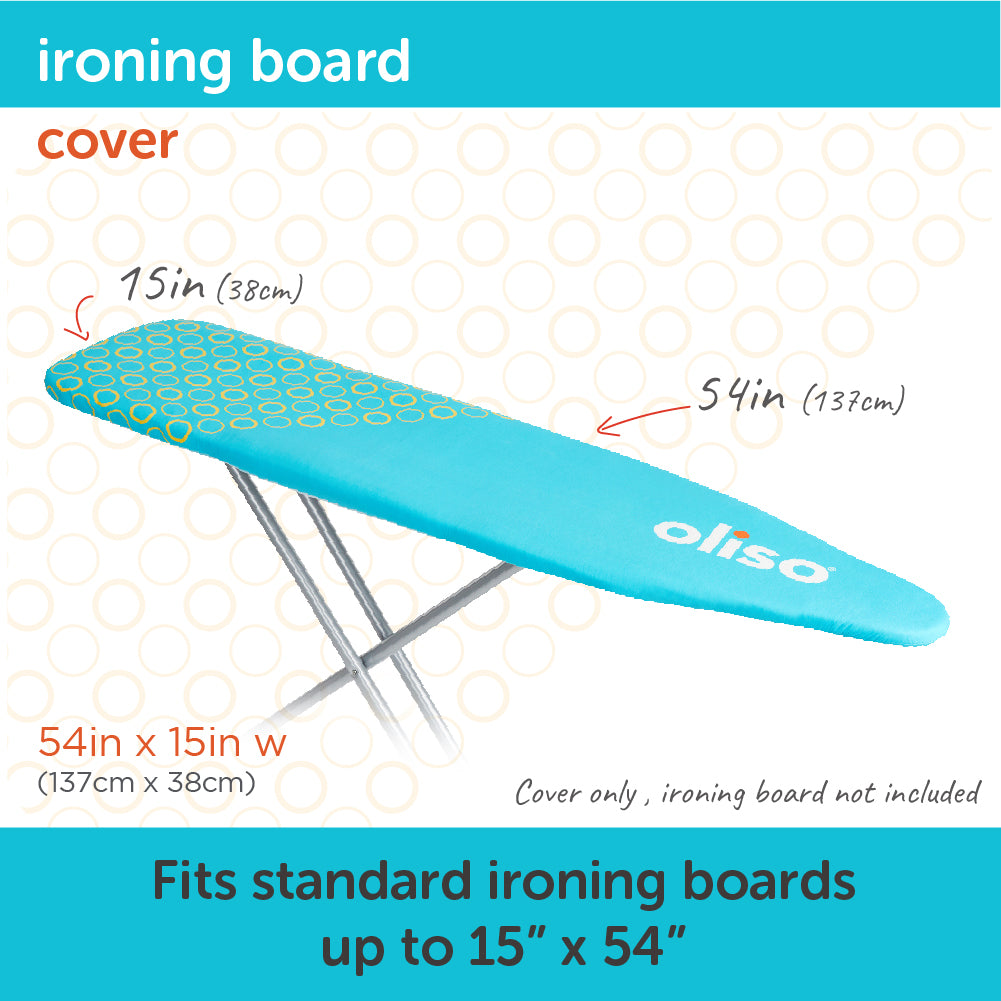 The Oliso Iron Board Cover showing that it fits on a standard 54&quot; x 15&quot; ironing board.