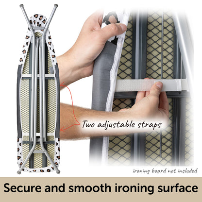 &quot;Hands holding the underside of the Oliso Ironing Board cover showing the sewn in firm felt back that makes ironing easier. &quot;