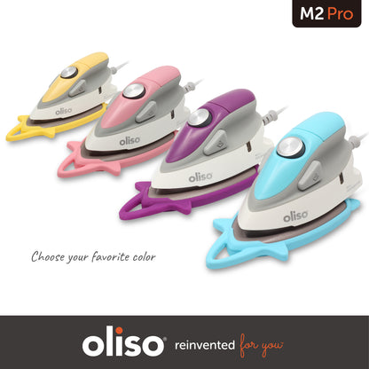 Four mini irons in a row; yellow, pink, purple, and turquoise.